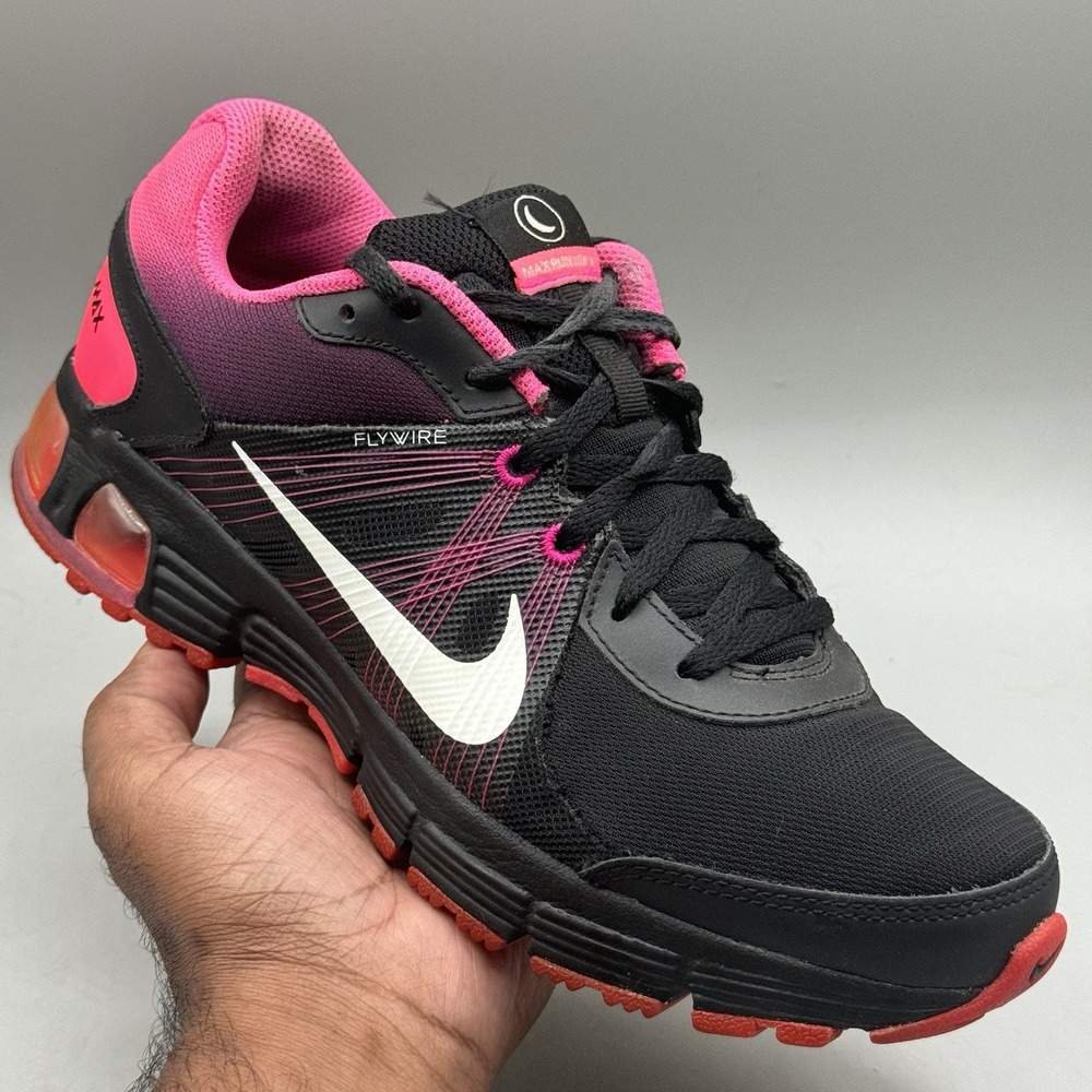 Nike Air Max Womens Size 7.5 Flywire  Running Shoes Black Pink Max Run Sneakers